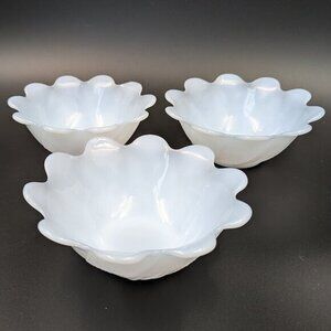 Set of 3 Vintage Azurite Milk Glass Berry Bowls / Custard Cups